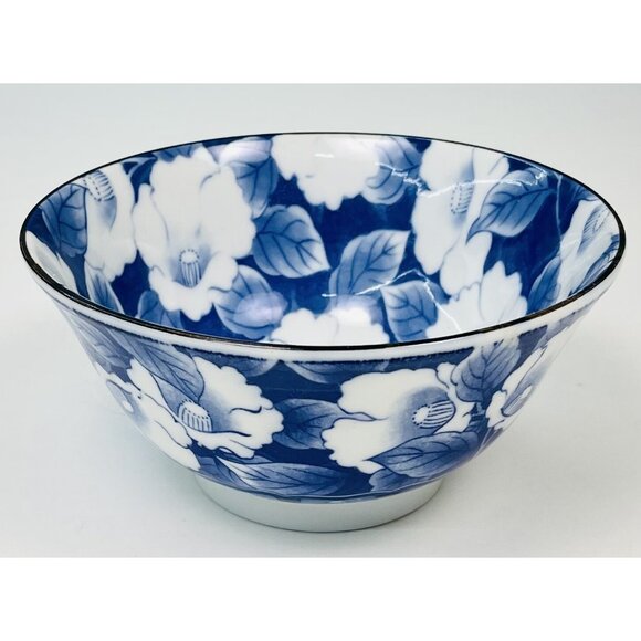 VTG 6" Handmade Japanese Blue & White Floral Footed SERVING BOWL Marked EUC - Picture 2 of 5